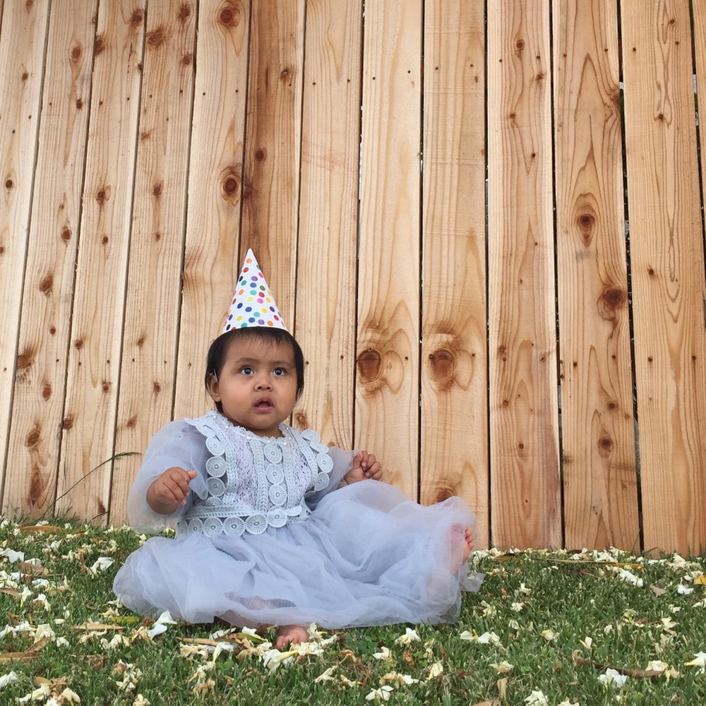 Dusty blue crochet toddler dress
